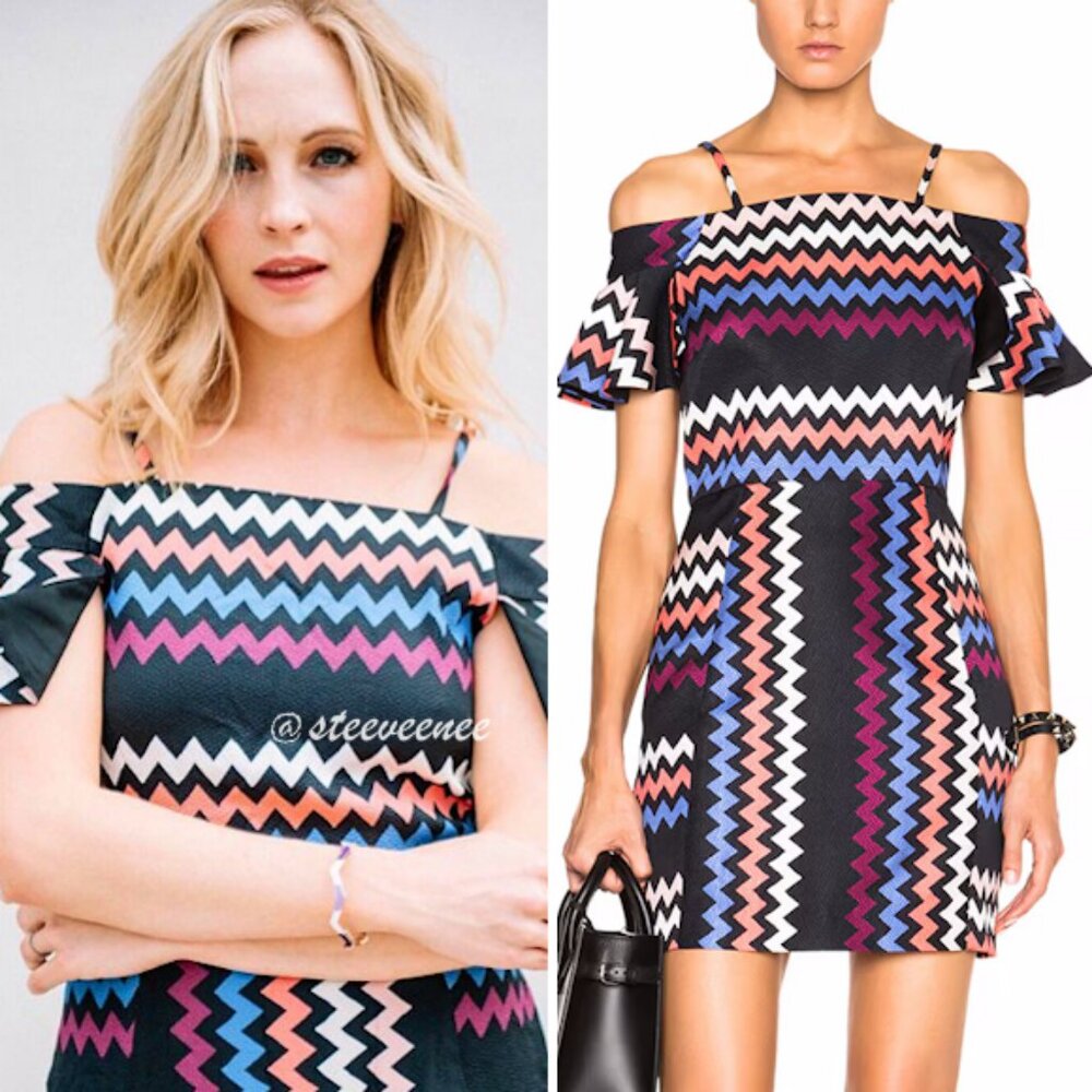 NWT MSGM Chevron Cold-Shoulder Mini Dress ASO Candice King